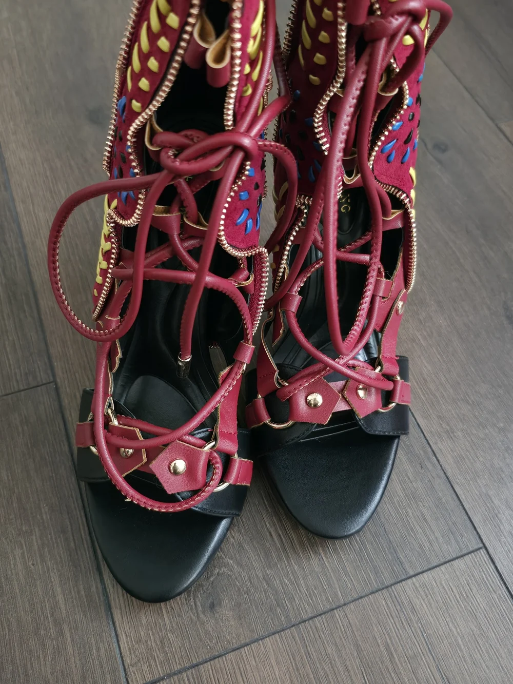 Azalea Wang Shainia Red Multi Stiletto Sandal